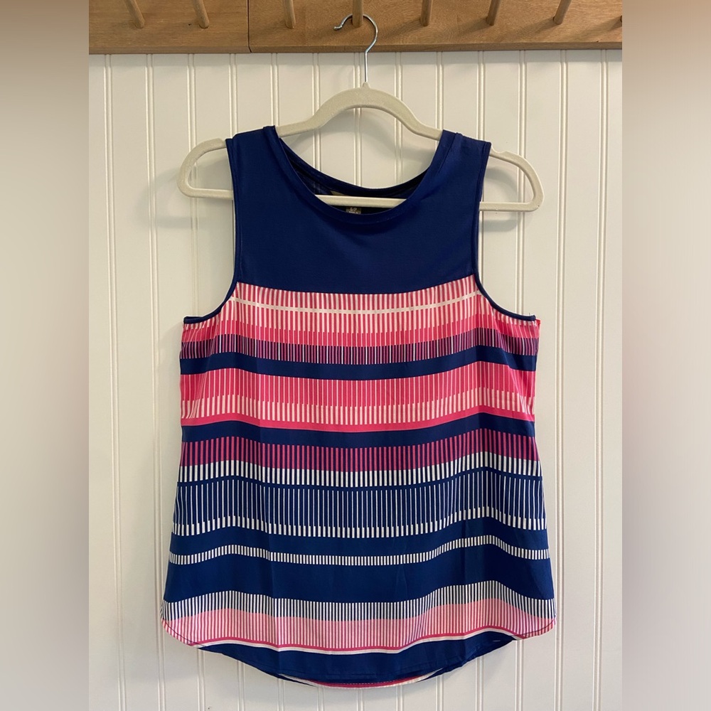 Tommy Bahama Striped Silk Viscose Light Sleeveless Blouse Barbie Pink Navy Small